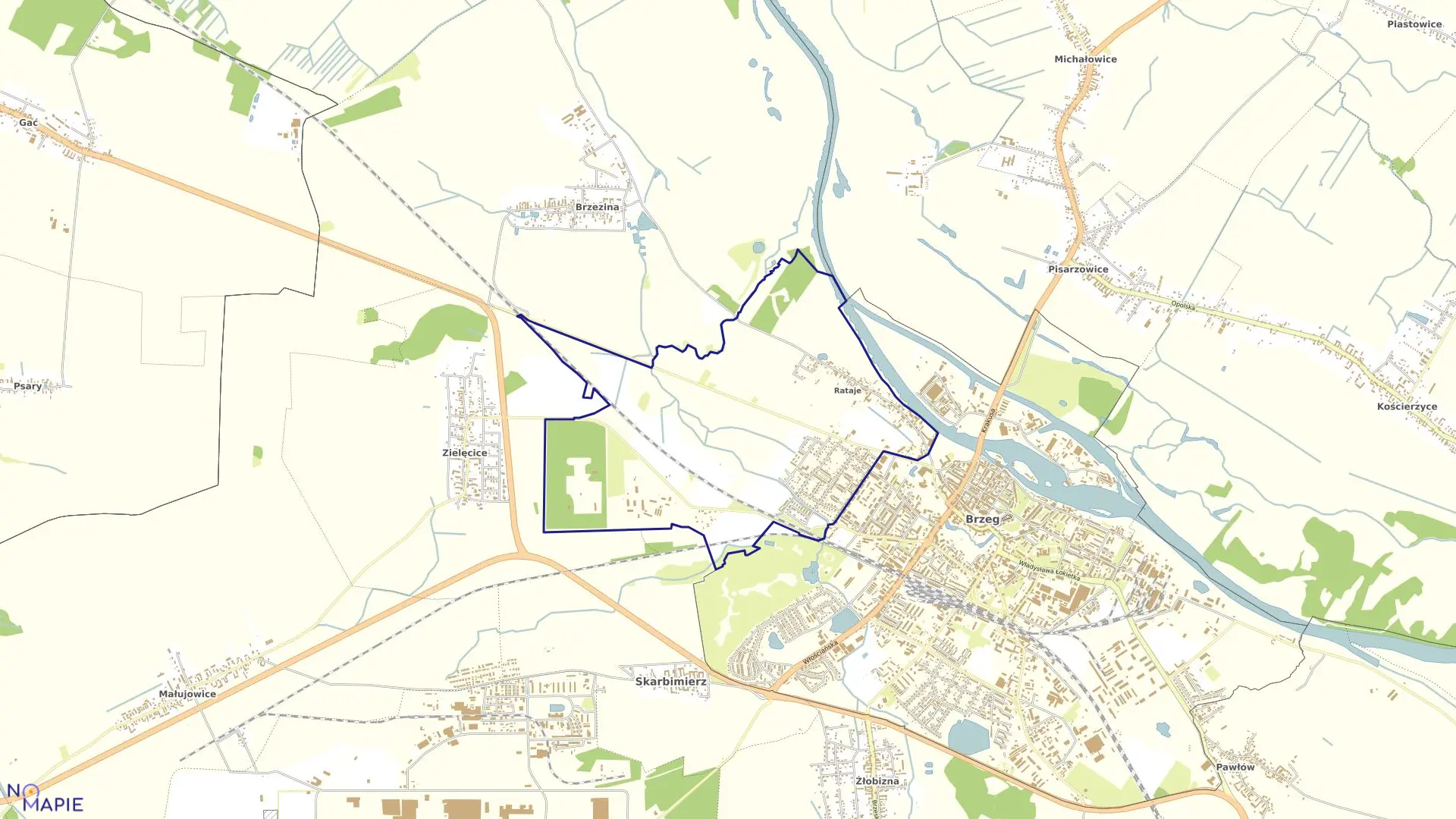 Mapa obrębu RATAJE w mieście Brzeg